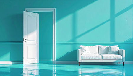 interior design with white sofa and door, 3d render illustrationの素材