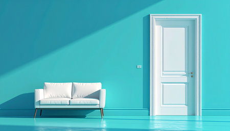 interior with white sofa and open door, 3d render illustrationの素材