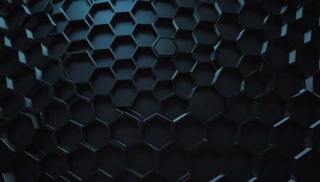 3d rendering of abstract hexagon background in black and blue colorの素材