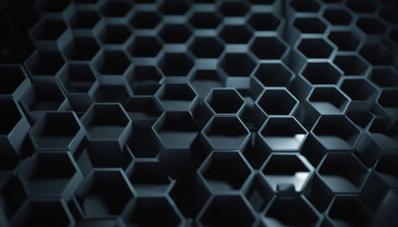Abstract 3d rendering of hexagonal honeycomb background. Futuristic polygonal shape.の素材