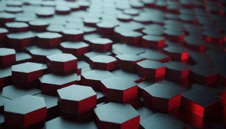Abstract 3d rendering of chaotic hexagons. Futuristic background.の素材