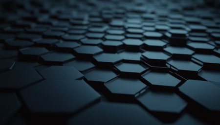 Abstract 3d rendering of black hexagonal surface. Futuristic background with hexagons.の素材
