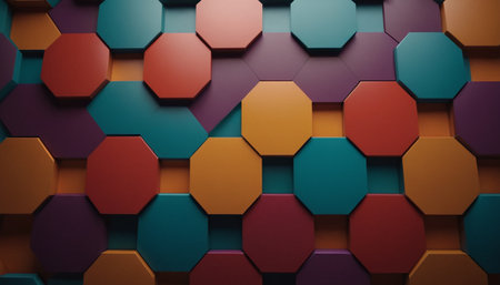 Abstract 3d rendering of chaotic hexagons. Creative background design.の素材
