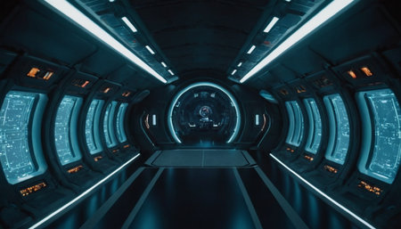 Futuristic spaceship interior. Futuristic spaceship interior. 3d renderingの素材