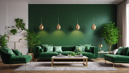interior with green sofa. 3d render illustration mock-upの素材