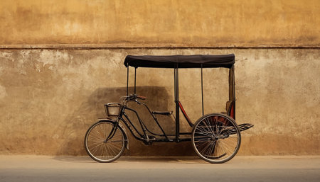 Rickshaw in front of a concrete wall in Bangkok, Thailandの素材