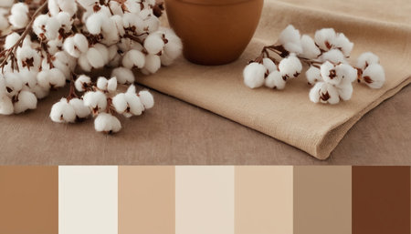 Composite image of cotton flowers in vase against brown backgroundの素材