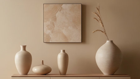 Ceramic vases in living room interior. 3d renderの素材