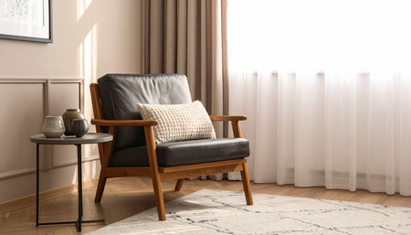 Comfortable armchair with pillows in living room. Interior designの素材