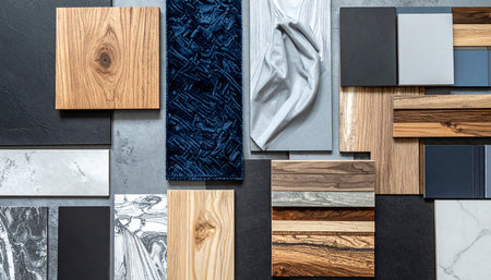 Variety of laminate flooring samples. Collection of laminate flooring samples.の素材