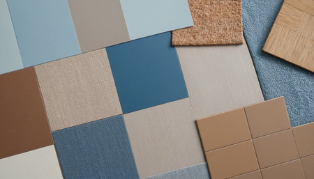 fabric sample swatches in different colors for interior design and decorationの素材