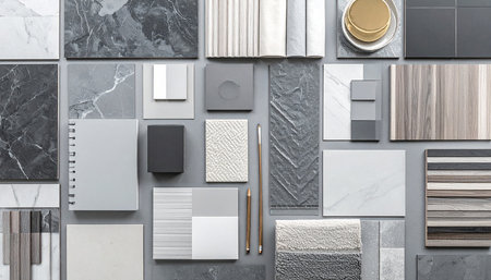 Set of blank stationery on grey marble background. 3d renderingの素材