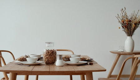 coffee beans in vase on wooden table in modern living roomの素材