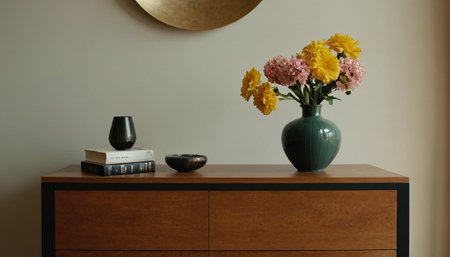 Vase with flowers on a chest of drawers. Interior designの素材