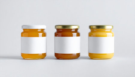 Honey Jar Mock-Up - Three Jars. Blank Labelの素材