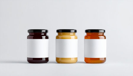 Honey Jar Mock-Up - Three Jars. Blank Labelの素材