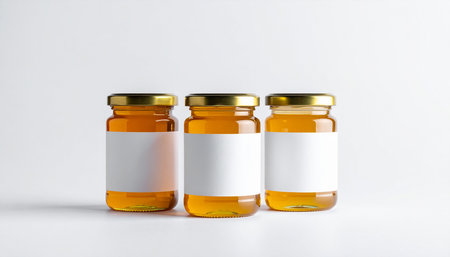 Honey Jar Mock-Up - Three Bottles. Blank Labelの素材