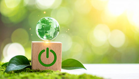 Globe on wooden block with green bokeh background, save earth conceptの素材