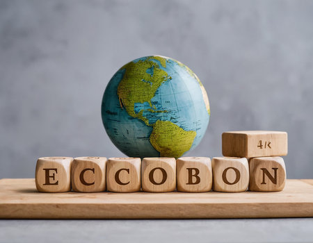 Wooden cubes with the word economy and globe on a wooden backgroundの素材