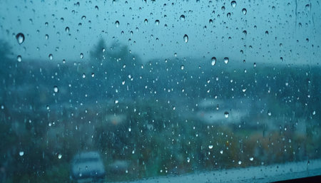 Raindrops on the window. Rain drops on the glass. Rainy weather.の素材