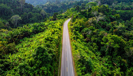 Aerial view of the road in the jungle of Costa Rica.の素材