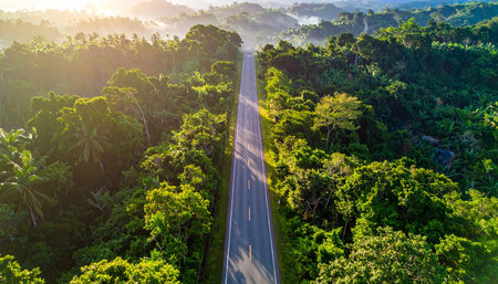 Aerial view of a road through the jungle in Costa Rica.の素材