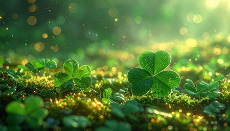 Green clover leaves with bokeh background. St.Patrick's Dayの素材