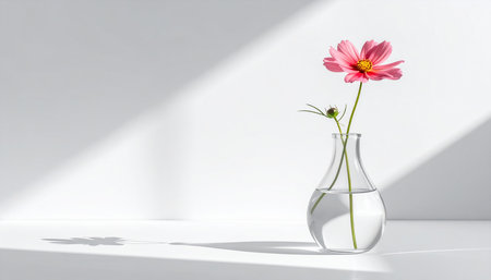 Cosmos flower in a vase on a white background with shadowの素材