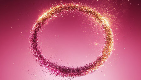 Glittering circle frame on pink background. 3d rendering.の素材
