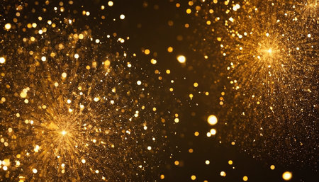 Abstract gold bokeh on black background. Christmas and New Year conceptの素材