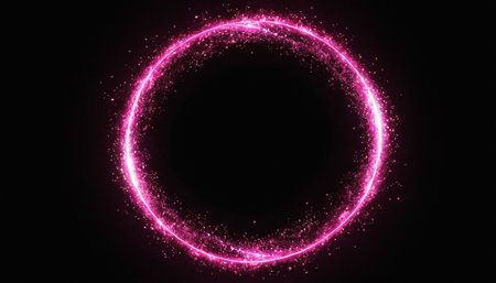 Neon lights. Glowing spiral with glowing particles. Abstract background. Glowing spiral with glowing particles.の素材