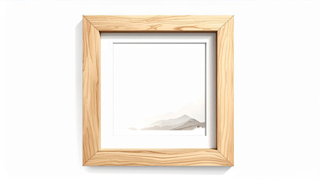Wooden picture frame isolated on white background. 3D rendering.の素材