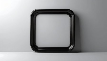 3d rendering of a black square frame on a white wall backgroundの素材