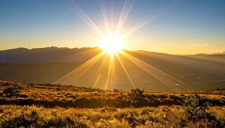 Sunset in the mountains of Madeira Island, Portugal. Beautiful natural landscape.の素材