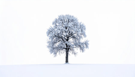 Tree covered with hoarfrost on a white background. Winter landscape.の素材