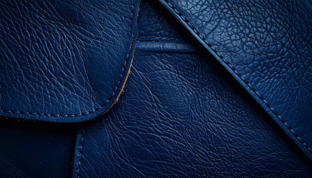 blue leather texture background with seam, close up of leather texture backgroundの素材