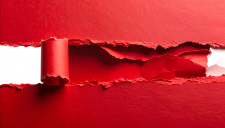 Torn red paper with space for your message, isolated on whiteの素材
