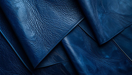 Blue leather texture background. Closeup of leather texture. Top view.の素材