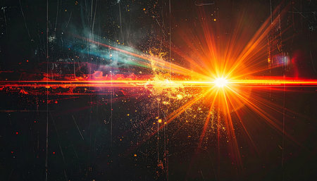 Abstract background with rays of light and lens flare. 3d renderingの素材