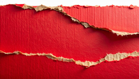 Torn paper with space for your message on a red background.の素材