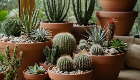 Cactus in a pot. Cactuses in a pot.の素材