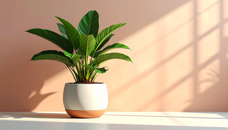 3d render of a green plant in a pot on the windowsillの素材