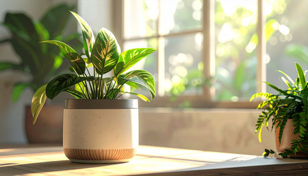 Indoor plant in a pot on the windowsill. Home gardening concept.の素材