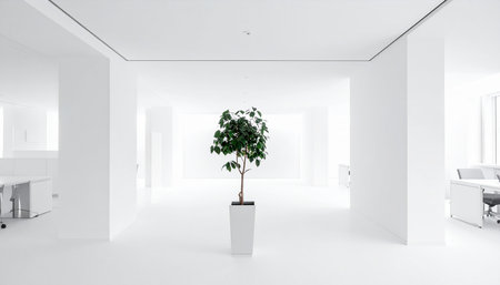 Interior of modern office with white walls, concrete floor and white ceiling. 3d renderingの素材