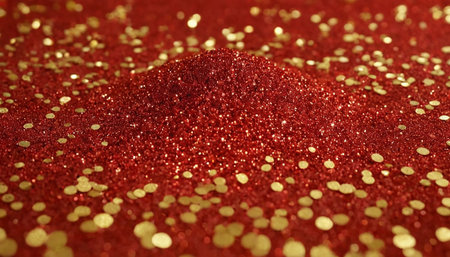 Red glitter texture christmas abstract background. Close up of red glitter texture.の素材