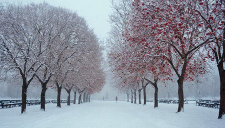 Winter park with trees covered with snow and hoarfrost. Moscow, Russiaの素材