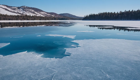 Frozen lake in the winter. Russia, Siberia, Altai mountains.の素材