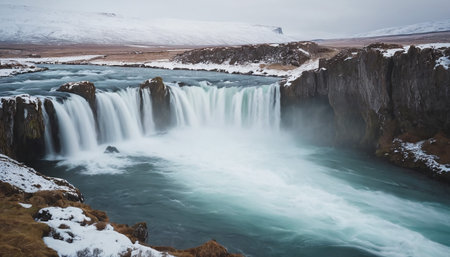 Godafoss waterfall in winter season, Iceland. Long exposure.の素材