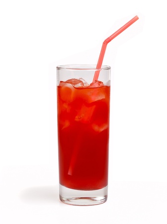 Cherry juice with ice isolated on whiteの写真素材