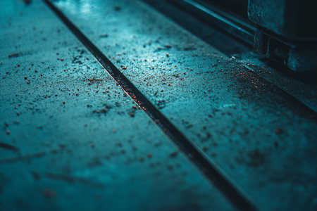 Close up view of tram rails in the city. Toned.の素材